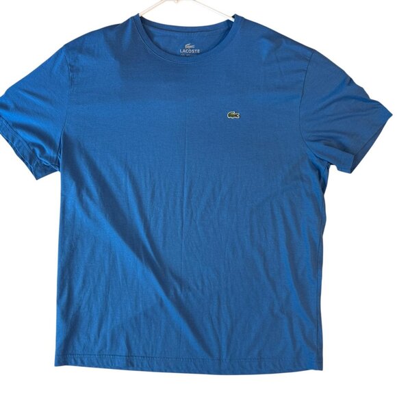 Lacoste Shirt Mens 2XL Blue Pima Cotton Crewneck Crocodile Logo Embroidered Tee - Picture 1 of 9